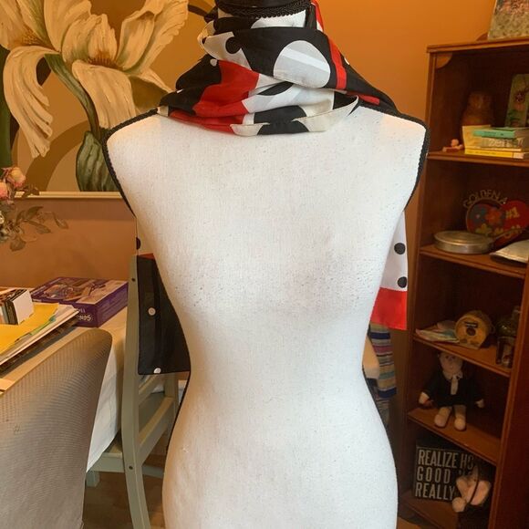 Avon VNTG 1992 Contrast Scarf Red White Blue Geometric Patterns PolkaDot 12”x62” - Picture 6 of 10